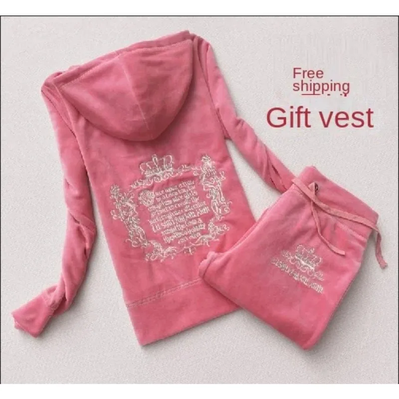 Y2K Winter Clothing - JC-بدلة رياضية مخملية نسائية ، قطيفة