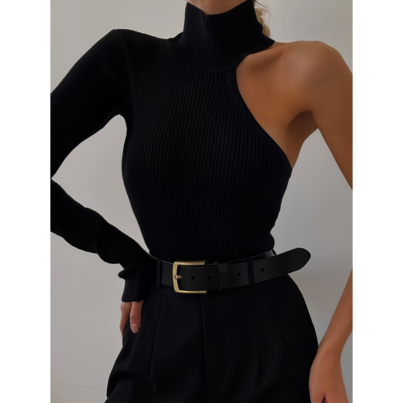 Winter Clothing For Women - بودي سوت محبوك مضلع بكتف واحد