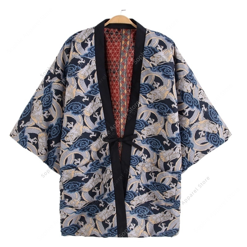 Traditional Winter Japanese Clothing - معطف هانتين مطبوع عليه تنين ياباني