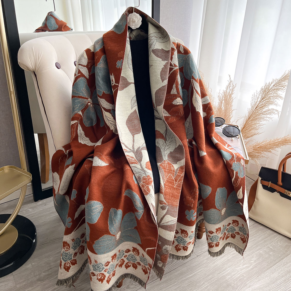 Cashmere Scarf Wrap - المرأة رشاقته الفاخرة الشتاء بيزلي الوجهين