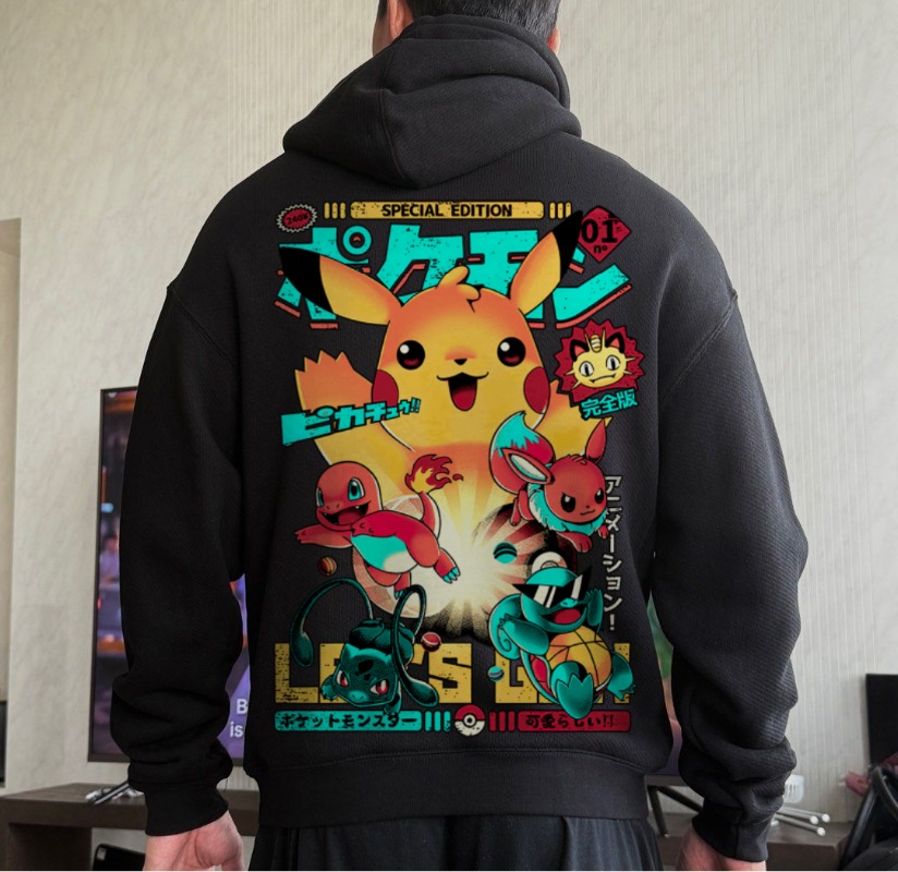 أسود المتضخم 4xl Pok É Mon لهب - مراجعة Winter Clothing Japan وسعره